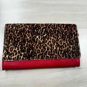 Mark & Graham Leopard Print and Red Clutch Bag